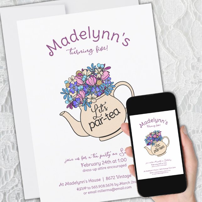 Uppgradera Para-Tea Girls Birthday Tea Party Inbjudningar (Skapare uppladdad)