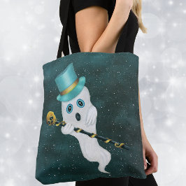 Uppgraderad Ghost Top hat Guld Skull Käpp Blå himm Tygkasse