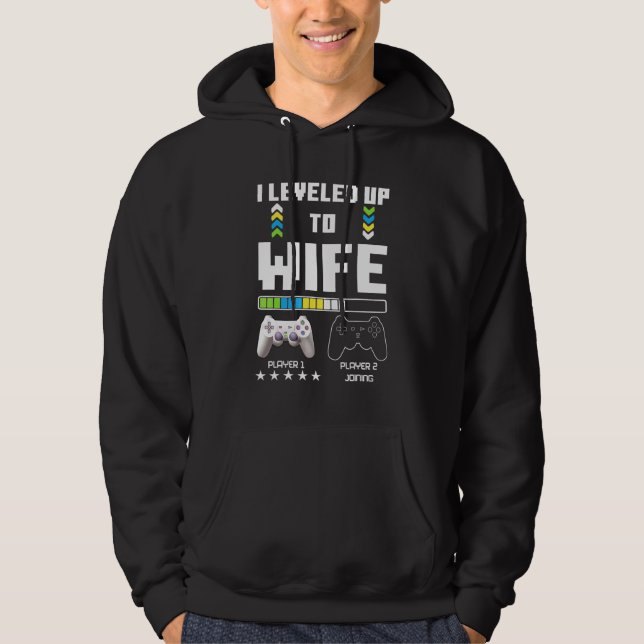 Uppgraderad till fru spelkontroll par spelare  hoodie (Framsida)