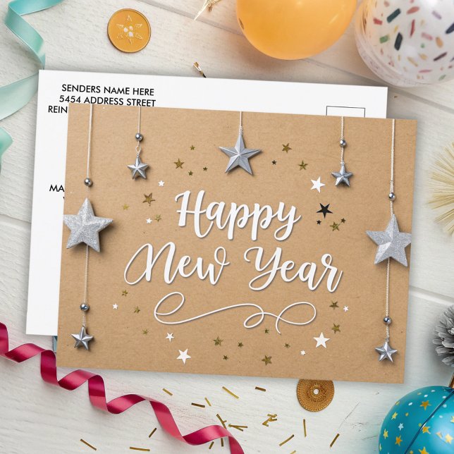 Upphängda stjärnor Gott nytt år Chic Modern Vykort (Skapare uppladdad)