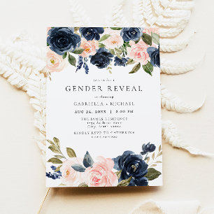 Upphävande av Blommigt för Romantic & Sweet Navy Inbjudningar