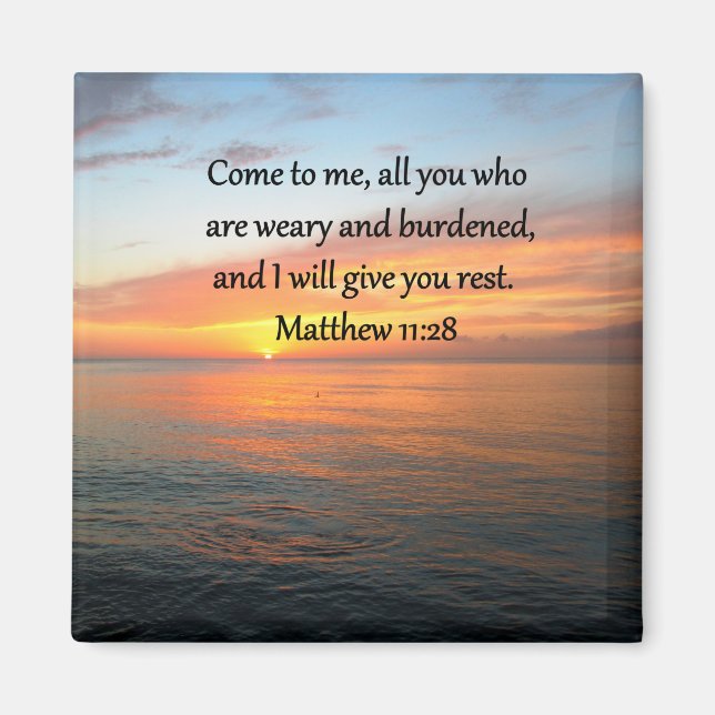 UPPHÄVANDE MATTHEW 11:28 SCRIPTURE VERSE SUNRISE MAGNET (Framsidan)