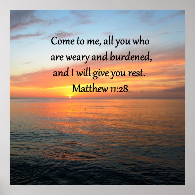 UPPHÄVANDE MATTHEW 11:28 SCRIPTURE VERSE SUNRISE POSTER (Framsidan)