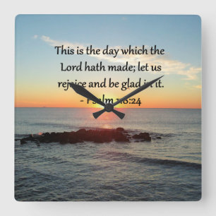 UPPHÄVANDE PSALM 118:24 SUNRISE FOTO-KONSTRUKTION FYRKANTIG KLOCKA