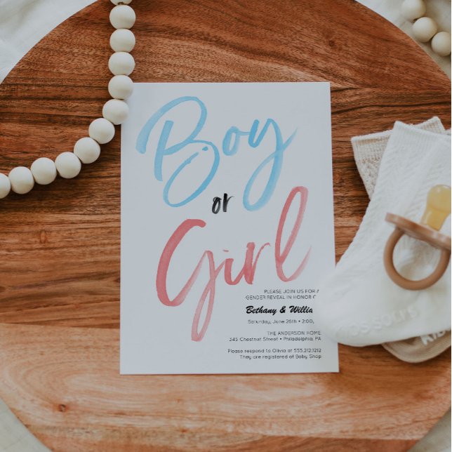 Upphävd minimalistisk Gender för Pojke eller flick Inbjudningar (gender reveal invite)
