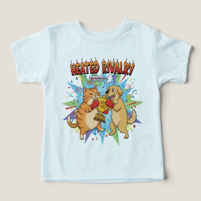 Upphettad rivalitet Katt vs Hund Boxning Rolig Bäs T Shirt (Design Framsida)
