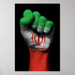 Upphöjd klenad fist med iransk Flagga Poster