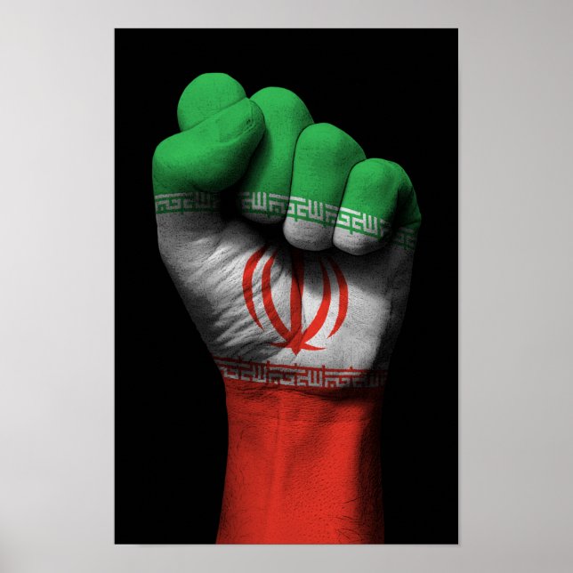 Upphöjd klenad fist med iransk Flagga Poster (Framsidan)