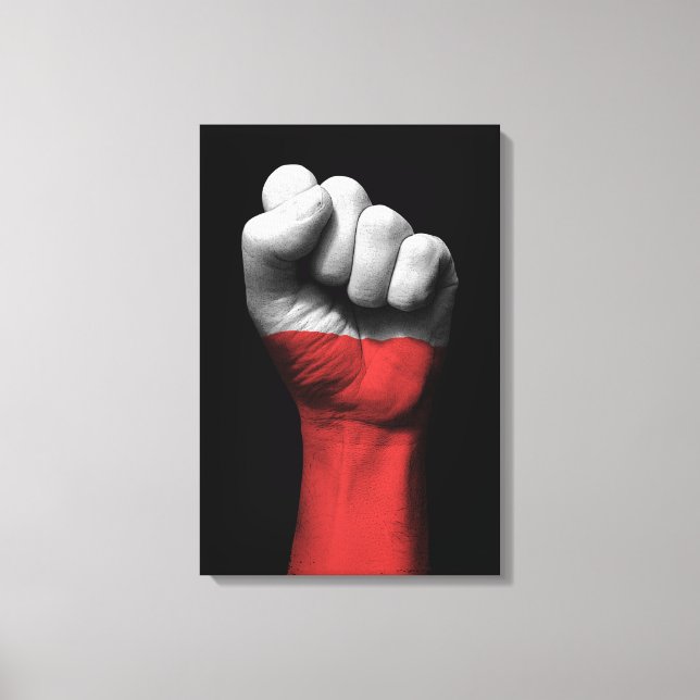 Upphöjd klenad fist med polsk Flagga Canvastryck (Framsida)