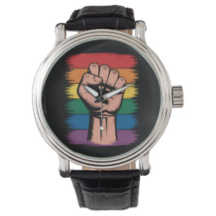 Upphöjd näve stolthet regnbåge HBTQ-stöd rättighet Armbandsur