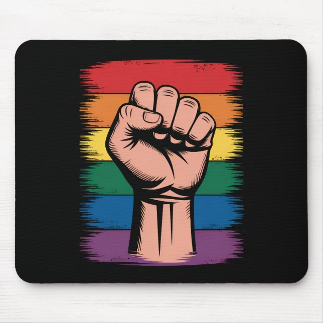 Upphöjd näve stolthet regnbåge HBTQ-stöd rättighet Musmatta (Framsidan)
