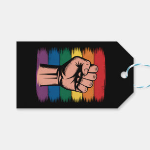 Upphöjd näve stolthet regnbåge HBTQ-stöd rättighet Presentetikett
