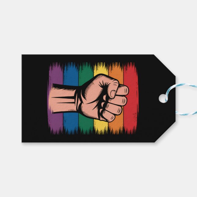 Upphöjd näve stolthet regnbåge HBTQ-stöd rättighet Presentetikett (Framsidan (Horisontell))
