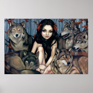 Upphöjt av Vargarnas fantasi varg hund Art Print Poster