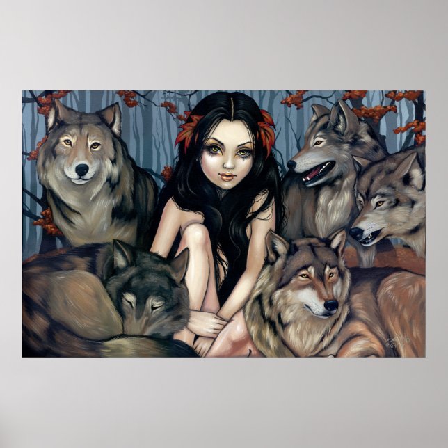 Upphöjt av Vargarnas fantasi varg hund Art Print Poster (Framsidan)