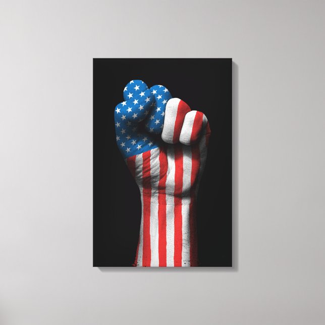 Upphöjt Clenched Fist med amerikansk Flagga Canvastryck (Framsida)