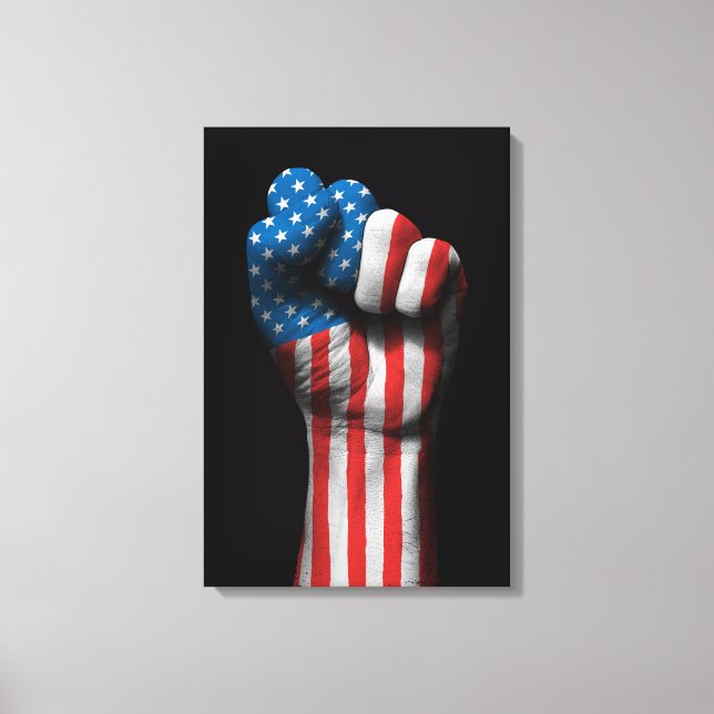 Upphöjt Clenched Fist med amerikansk Flagga Canvastryck (Framsida)