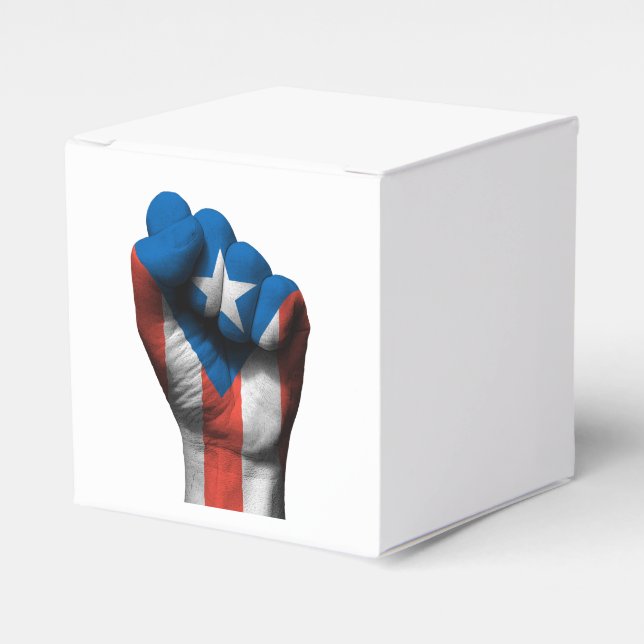 Upphöjt Clenched Fist med Puerto Rican Flagga Presentaskar (Framsidan Sidan)