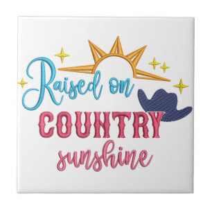Upphöjt på Land Sunshine Quote Western Cowboy Kakelplatta