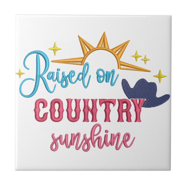 Upphöjt på Land Sunshine Quote Western Cowboy Kakelplatta (Framsidan)