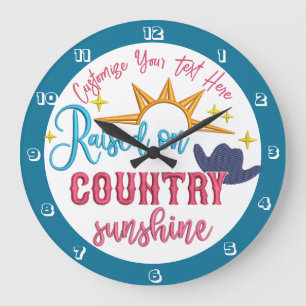 Upphöjt på Land Sunshine Quote Western Cowboy Stor Klocka