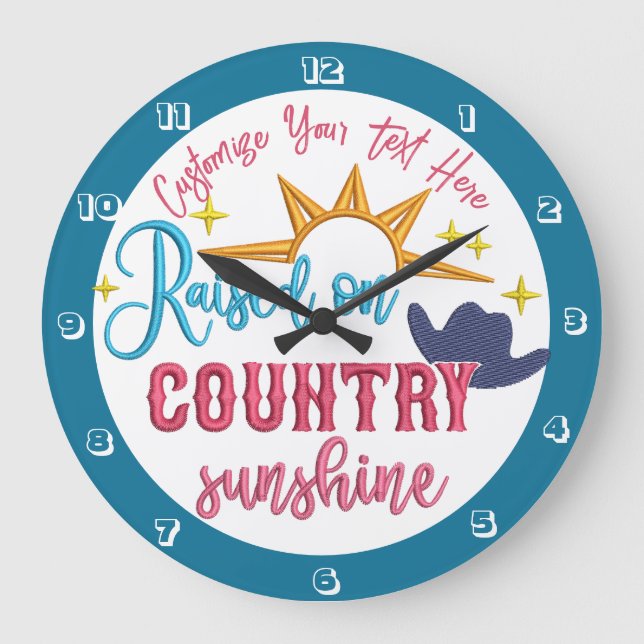 Upphöjt på Land Sunshine Quote Western Cowboy Stor Klocka (Framsida)