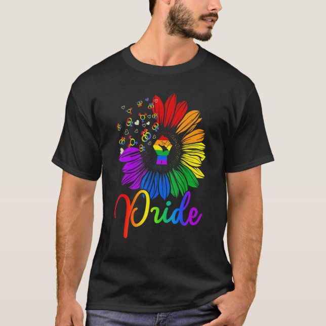 Upphöjt Pride för främre solrosblommor, Lgbt Gay L T Shirt (Framsida)