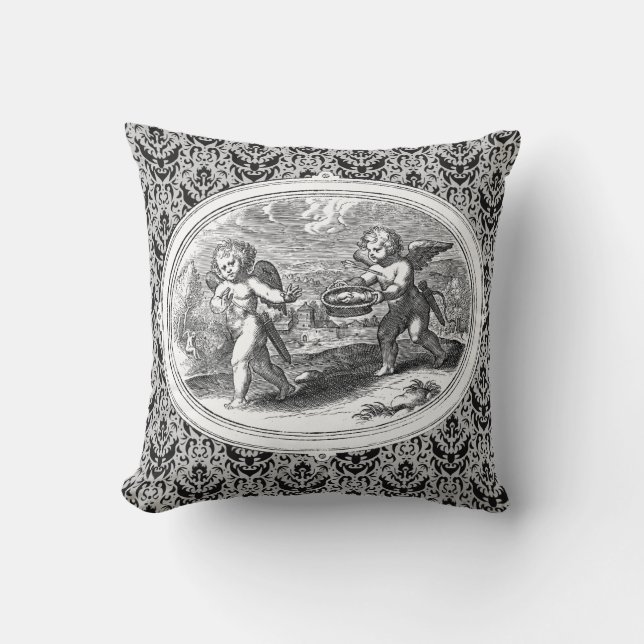 Upphov i ett liggande antique Engrave Kudde (Framsida)