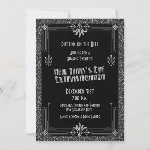 Upphovsdag 20-årsjubileum Art Deco Nyårsafton Part Inbjudningar