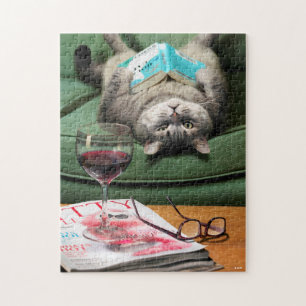 Uppifrån och ned Katt Läsa Bok Pussel