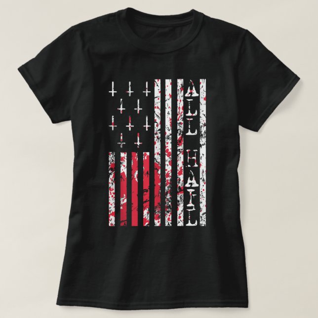 Uppifrån och ned Kor Occult American Flagga All Ha T Shirt (Design framsida)