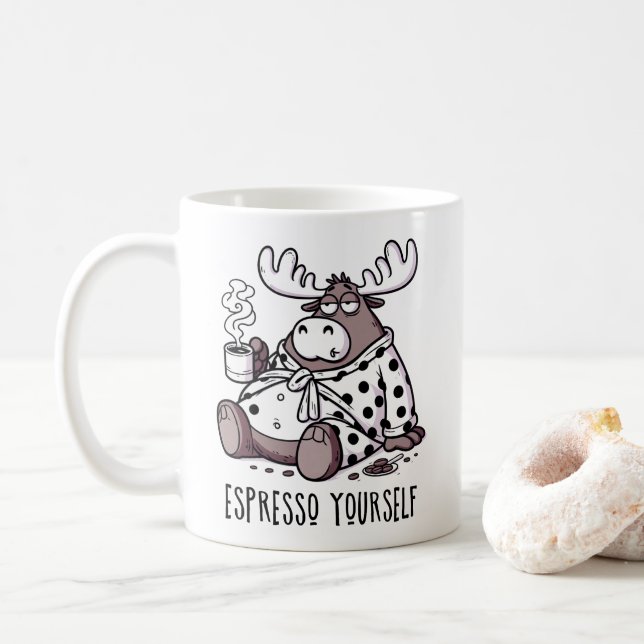 Uppiggande Espresso Rolig Sömnig Älg Kaffeälskare  Kaffemugg (Med munk)