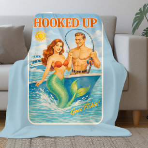 Uppkopplad Fiske Pin-up-Sirén Roligt Naustiskt Fleecefilt
