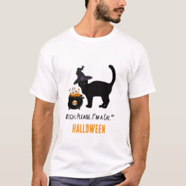 uppkopplad katt med häxhatt på halloween redigerba t shirt