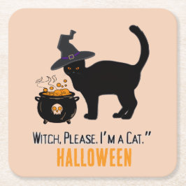 uppkopplad katt med häxhatt på halloween redigerba underlägg papper kvadrat
