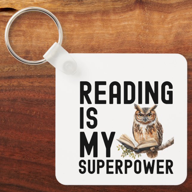 Uppläsning av vattenfärg Uggla-bokmask Nyckelring (Framsida)