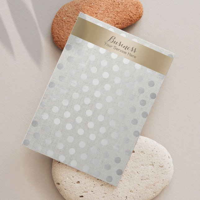 Uppläsning Visning Guld & Silver Dots Classy Linen Visitkort (Skapare uppladdad)