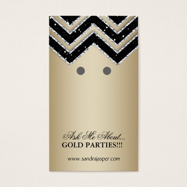 Uppläsningskort Visning Chevron Jewelry Guld Black Visitkort (Framsidan)