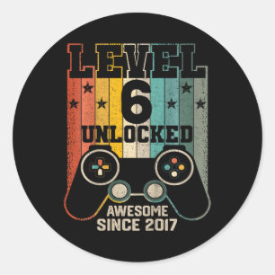 Upplåst Fantastisk 2017 Boy Video Game 6e B på niv Runt Klistermärke