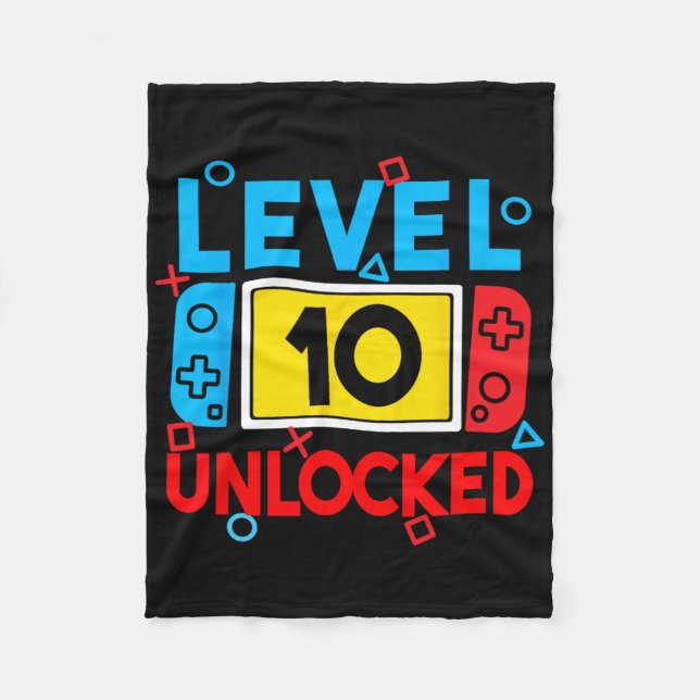 Upplåst spel på nivå 10 10:e födelsedagsvideospel  fleecefilt (Framsidan)