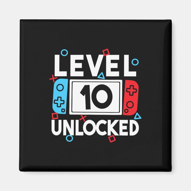 Upplåst spel på nivå 10 10:e födelsedagsvideospel  magnet (Framsidan)