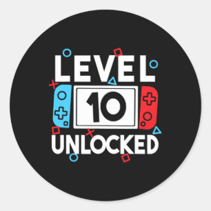 Upplåst spel på nivå 10 10:e födelsedagsvideospel runt klistermärke