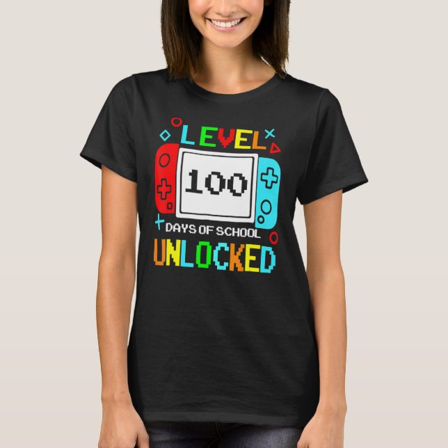 Upplåst spel-videospel på 100 dagar i skolan t shirt (Framsida)