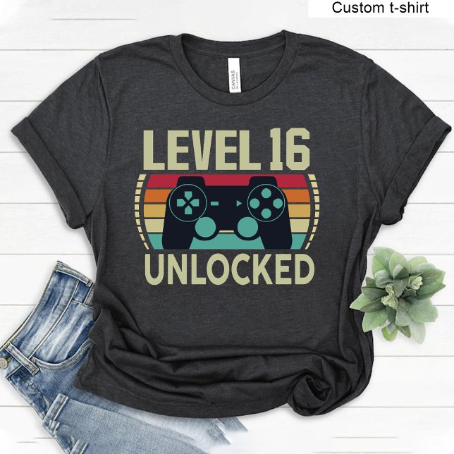 Upplåst spelande i Vintage 16 födelsedag T Shirt (Level 16 Unlocked Vintage Gaming sweet 16 Birthday T-Shirt)