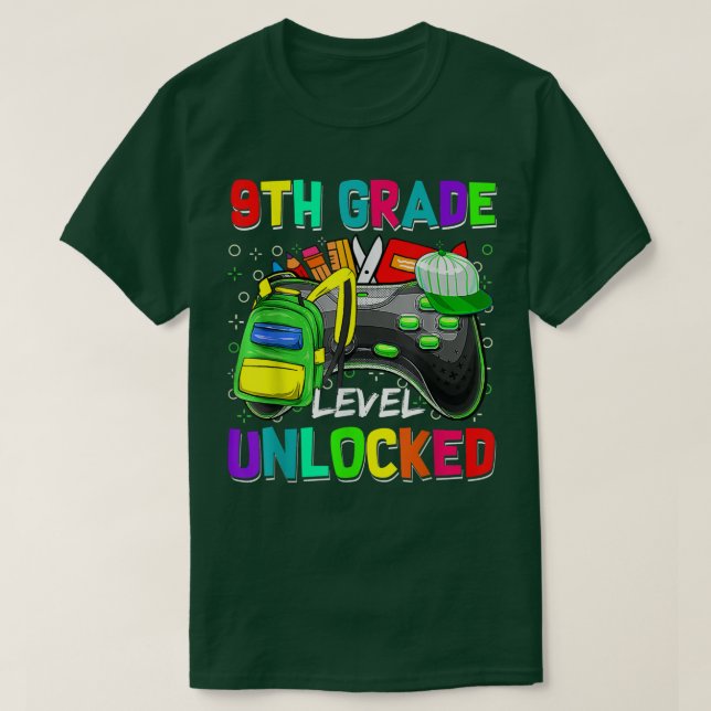 Upplåst videospel på nionde Klass-nivå Back to sch T Shirt (Design framsida)