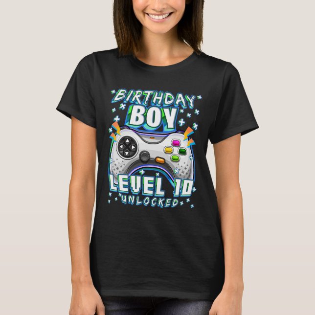 Upplåst videospel på nivå 10 10:e födelsedagsspela t shirt (Framsida)