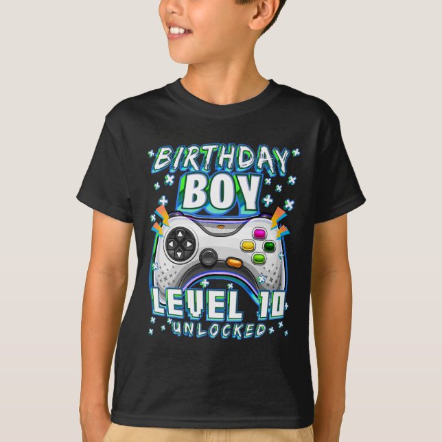 Upplåst videospel på nivå 10 10:e födelsedagsspela t shirt (Framsida)