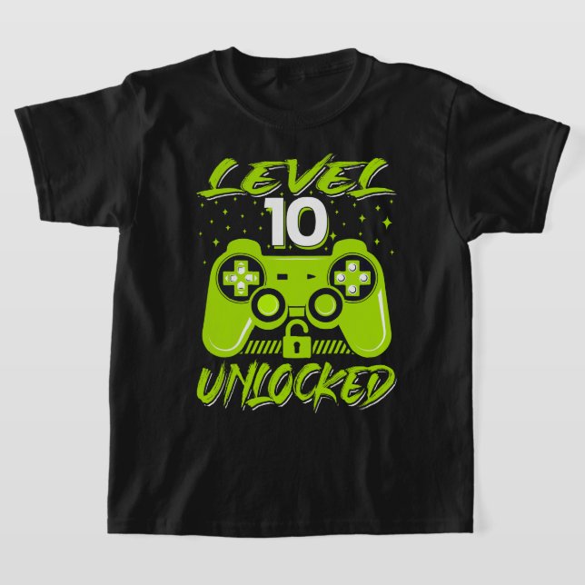 Upplåst videospel på nivå 10 10:e födelsedagsspela t shirt (Laydown)