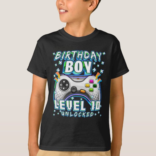 Upplåst videospel på nivå 10 10:e födelsedagsspela t shirt (Framsida)