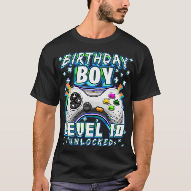 Upplåst videospel på nivå 10 10:e födelsedagsspela t shirt (Framsida)